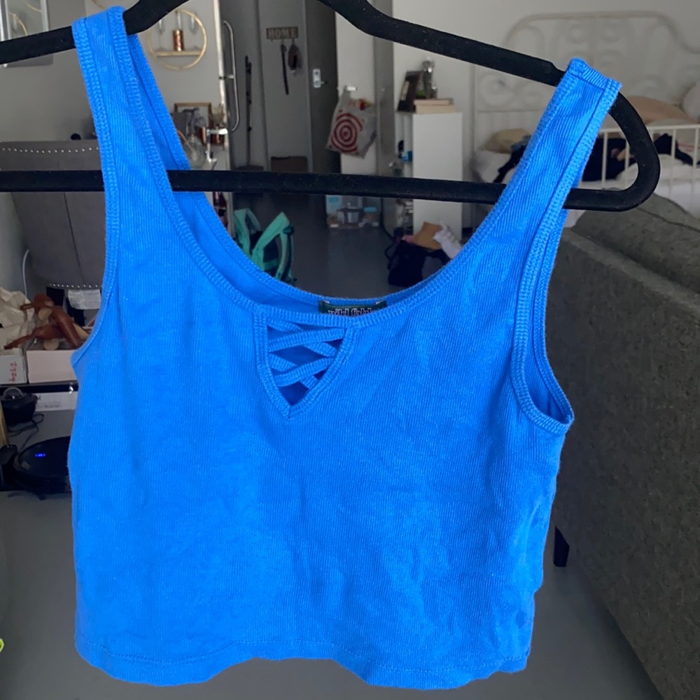 Blue ribbed cropped tank